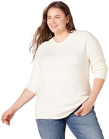 Amazon Essentials Women's Regular-Fit Soft Touch Long-Sleeve Crewneck Sweater, Ivory, X-Small