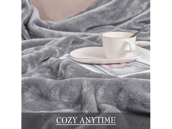 RYB HOME Grey Fleece Throw Blanket