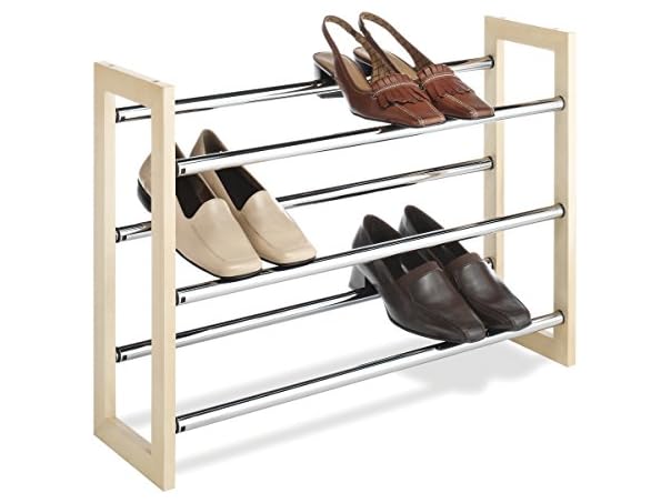 $19.99, Was $44.99, 55% Off! Whitmor 3 Tier Expandable Shoe Rack -Stackable - Natural Wood and Chrome dealfomo