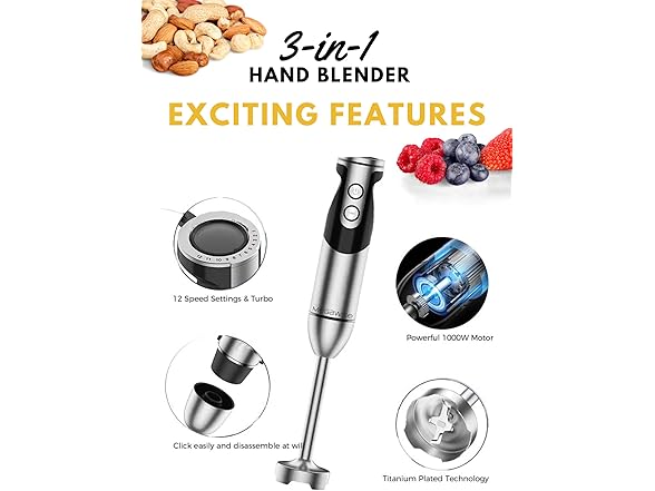 3-in-1 Hand Blender 12-Speed