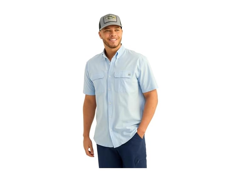 HUK Men's Standard Next Level Solid Short Sleeve Fishing Button Down Shirt