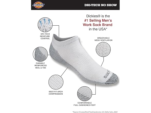Dickies Mens Dri-Tech No Show Socks