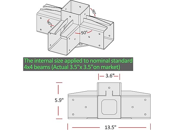 Pergola Brackets 4-Way Right Angle