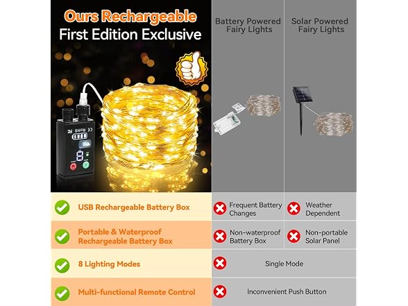 Lakumu B0F66RLK4H Rechargeable Fairy Lights Batt