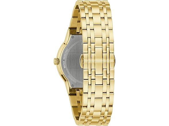 Bulova Men's Modern Gold Tone Stainless Steel 3-Hand Calendar Date Quartz Watch, Gold Tone Accents and Diamond Dial Style: 97D127 (Open Box)