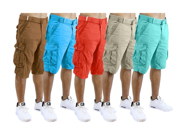 2Pk Mens Belted Cargo Utility Shorts