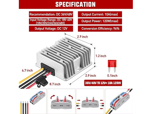 Nilight 48V/36V to 12V DC-DC Converter