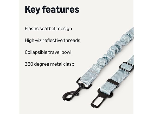Amazon Basics Reflective Dog Seat Belt with Travel Bowl