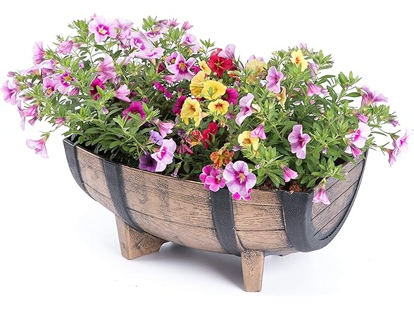Gardenised 2-Piece Rectangular Half Barrel Flower Pots