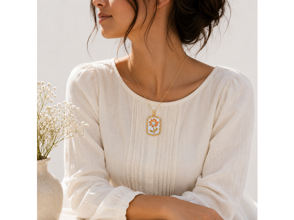 18K Gold Orange Flower Dog Tag Pendant