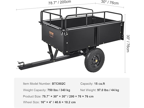 VEVOR Heavy Duty ATV Trailer Steel Dump Cart