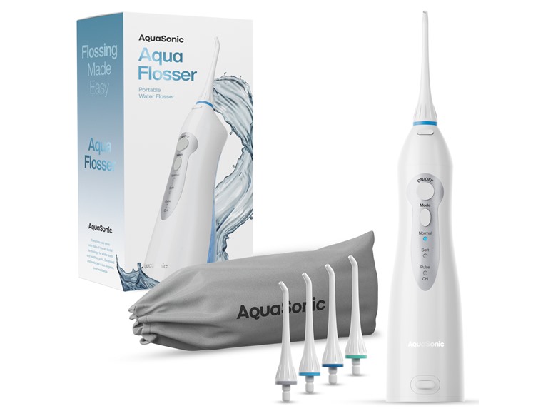 Aquasonic Aqua Flosser - Professional Rechargeable Water Flosser with 4 Tips - Oral Irrigator w/ 3 Modes - Portable & Cordless Flosser