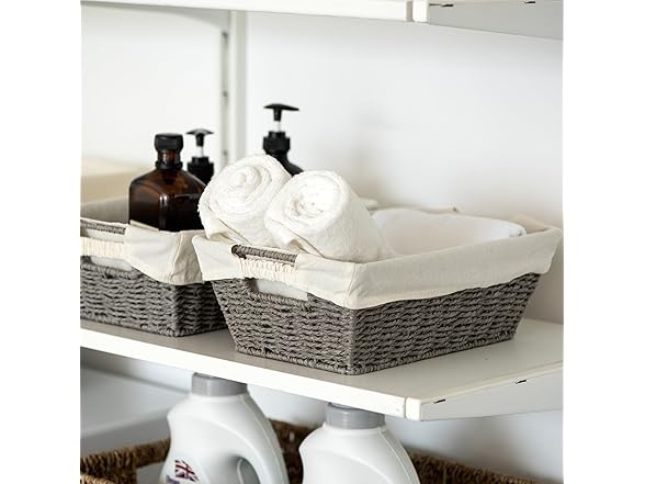 Sukkiri Homu Wicker Storage Basket with Handles, 2-Pack Grey