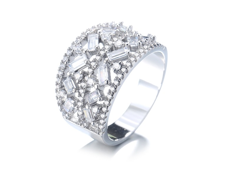 AAA IGT-DAAS-DRBS5863-6 6 Rhodium Plated Geometric Floral Ring