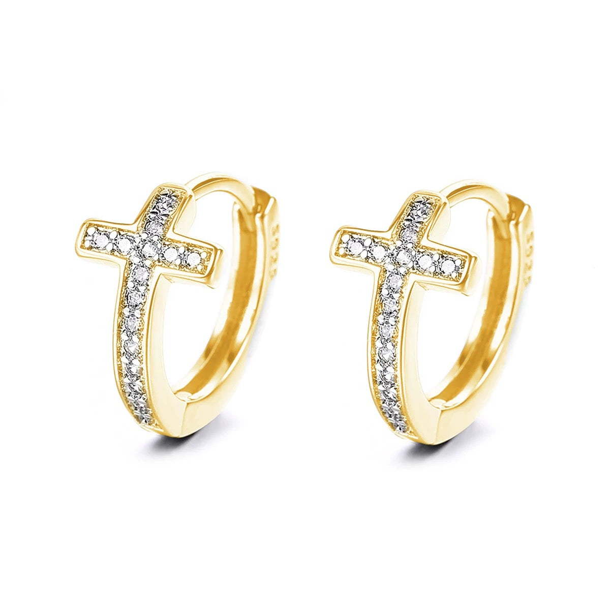 14K Gold Plated Cross Huggie Earring - Gallery 3