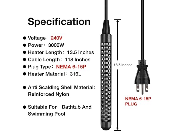 GRILLME 240V 3000W NEMA 6-15P Plug