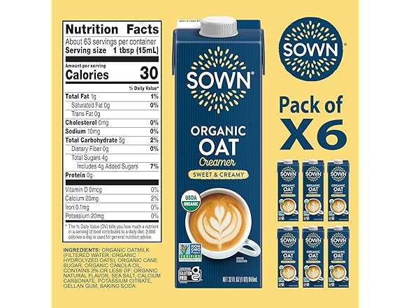 6PK SOWN Organic Oat Creamer Sweet & Creamy