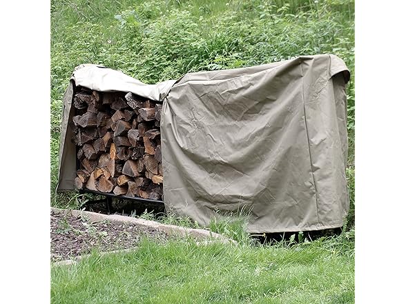 Sunnydaze 8-Foot Firewood Log Rack Cover, Khaki