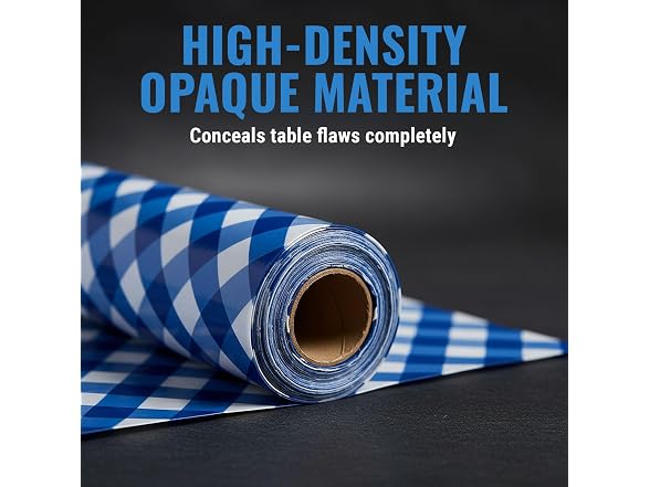 40" x 100' Classic Blue Gingham Disposable Plastic Tablecloth