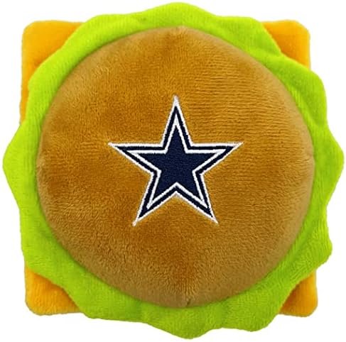 Pets First NFL Dallas Cowboys Stadium Cheese Burger Plush Dog & Cat Squeak Toy with Beautiful Team Name & Logo