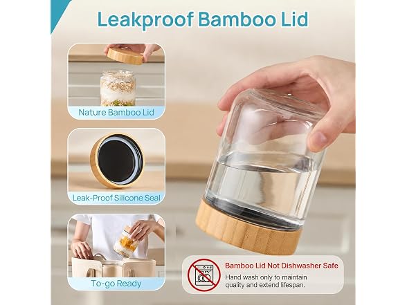 Vtopmart 6 Pack 16oz Glass Oats W/ Bamboo Lids