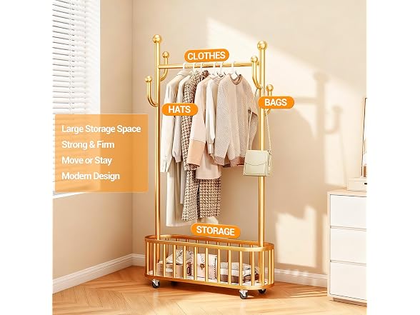 Takywep Rolling Clothing Rack with Wheels and Basket Storage