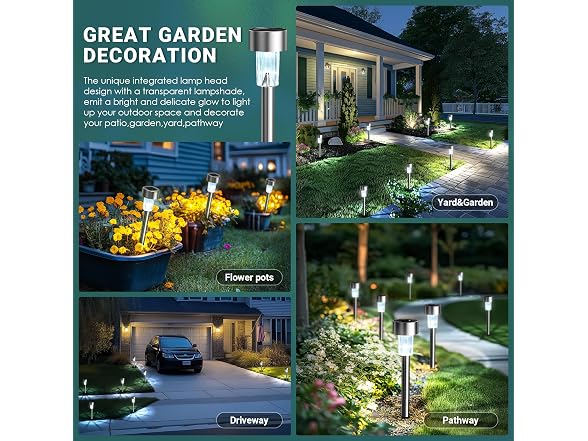 Stainless Steel LED Solar Garden Lights for Patio, 20PK