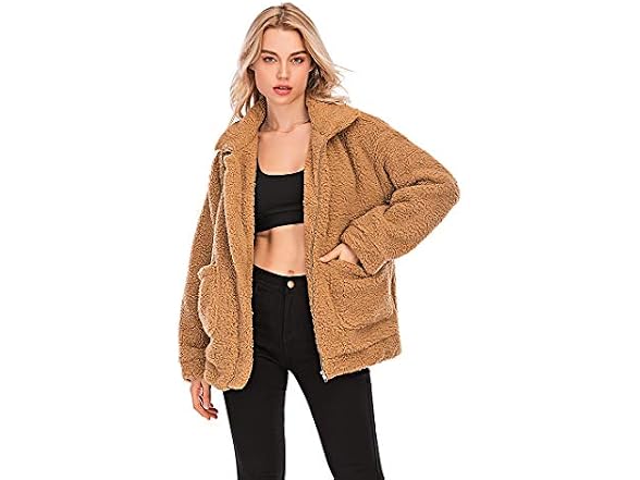 YYW Women (XL) Jackets Casual Fleece Fuzzy Coat