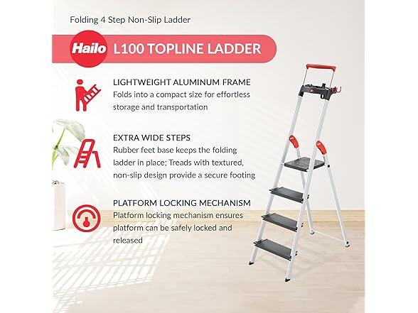 Hailo L100 Topline 4-Step Aluminum Step Ladder