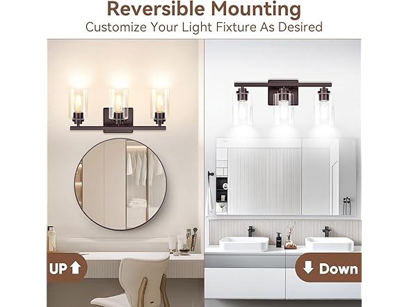 3-Light Bathroom Light Fixtures, 19" Modern, Brown