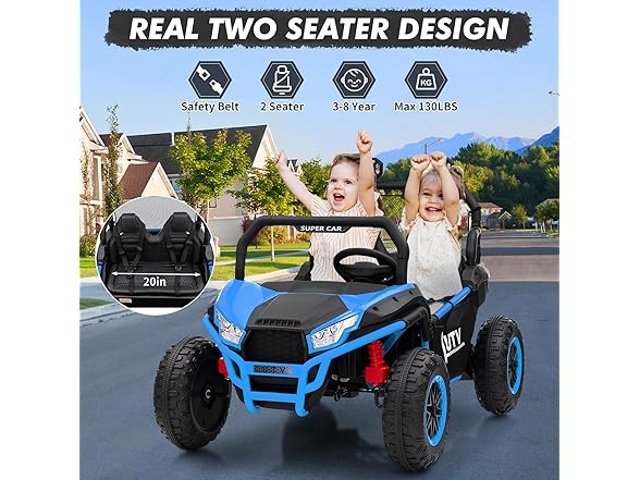 24V 2 Seater Ride On Car, XXXL Off-Road Utv for Kids Blue