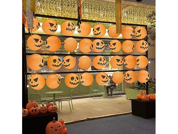 12 Count Halloween Jack-O-Lantern Paper Lanterns