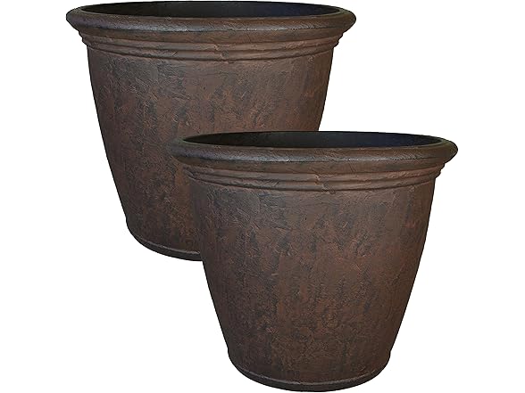 Sunnydaze 24-Inch Anjelica Large Plastic Pot Rust 2pk