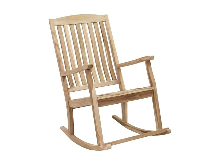 Sunnydaze Teak Outdoor Rocking Chair with Slatted Back