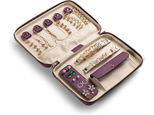 Londo Genuine Leather Travel Jewelry Case Purple