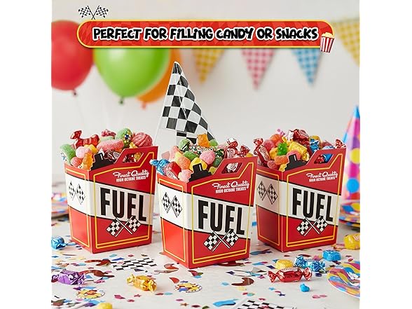 24 Race Car Popcorn Treat Boxes with 24 Flags