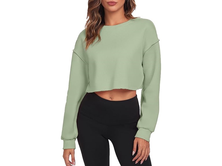 FKEEP Cropped Sweatshirts for Women Long Sleeves Crewneck Pullover Crop Tops Oversized Fit