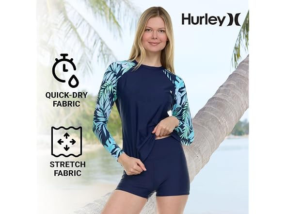 Hurley Womens 2Pc Rash Guard & Shorts