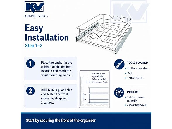 Knape & Vogt Single-Tier Wire Pull Out Storage Basket