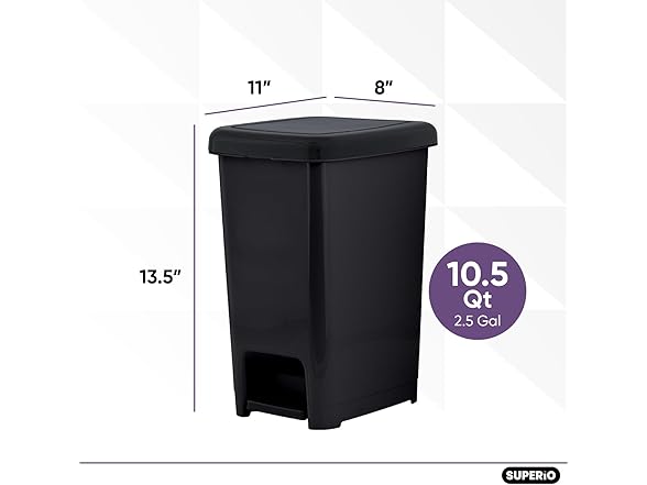 Superio Slim Trash Can with Foot Pedal – 2.5 Gallon 