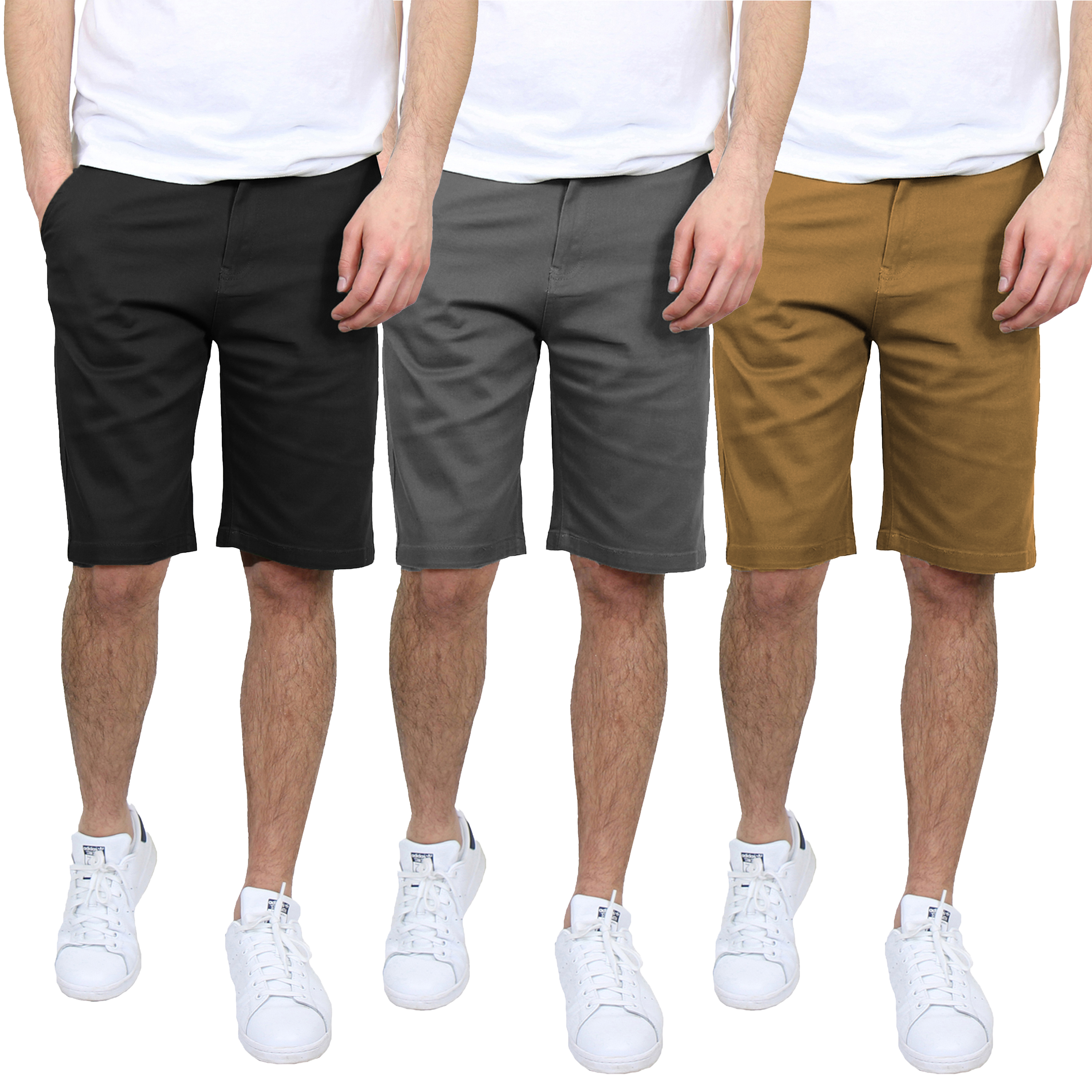 3Pk Mens Cotton Stretch Chino Shorts (30-42) - Gallery 14