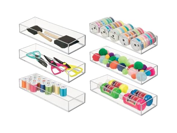 iDesign Plastic Drawer Organizer Tray, Set of 6, Clear