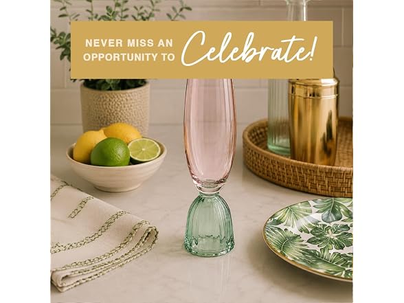 Champagne Flute Cocktail Glass, 8-Ounce, Green Pink 
