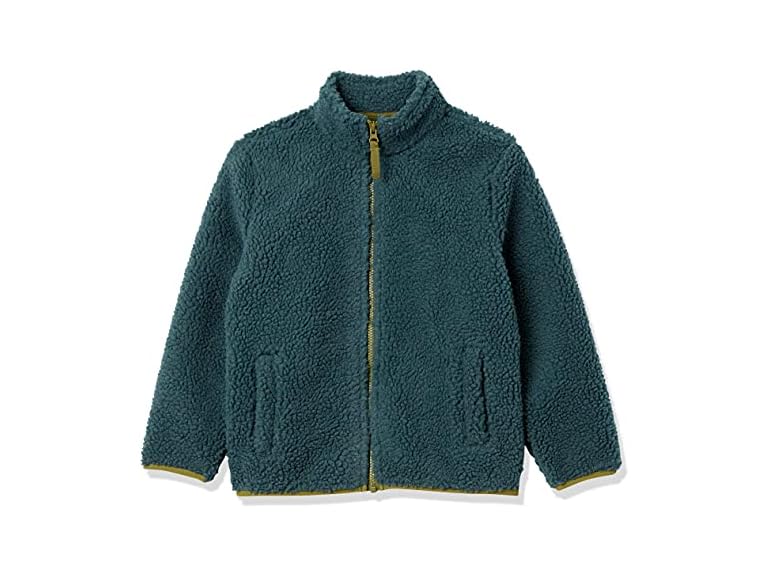 Amazon Essentials Boys' Fleece Lined Sherpa Full-Zip Jacket, Dark Green, X-Large