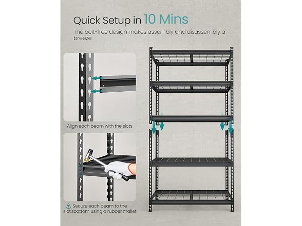 SONGMICS 5-Tier Steel Storage Shelves, Boltless Assembly, 2,250 lb Load