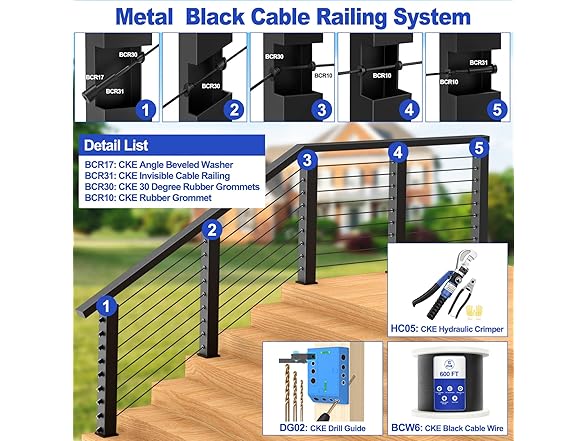 CKE Black Invisible Cable Railing Kit