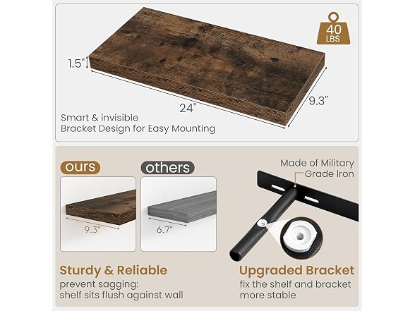 Floating Shelves 24 Inch Long, 9.3 Inch