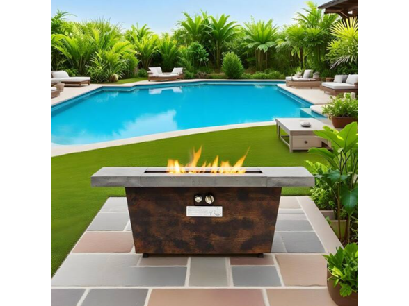 42" Rect Metal Propane Fire Table + Lid