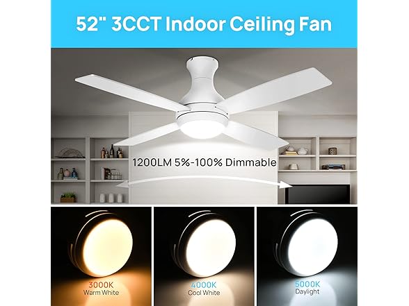 52" Ceiling Fan with Light Remote White