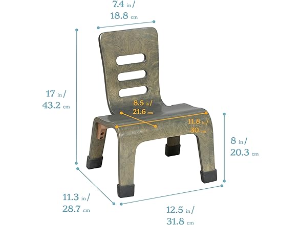 ECR4Kids Bentwood Chair, Grey Wash, 2Pk